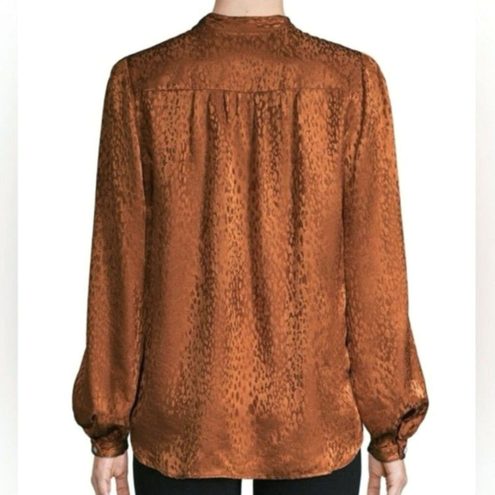 ALC Silk Animal Print Blouse Mandarin Collar Long Sleeve Chic Button Down Work 8 - Picture 6 of 16
